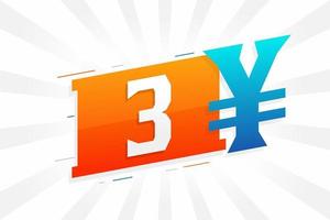 3 Yuan Chinese currency vector text symbol. 3 Yen Japanese currency Money stock vector