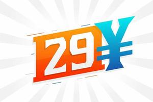 Símbolo de texto vectorial de moneda china de 29 yuanes. 29 yen moneda japonesa dinero stock vector