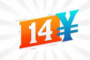 Símbolo de texto vectorial de moneda china de 14 yuanes. 14 yen moneda japonesa dinero stock vector