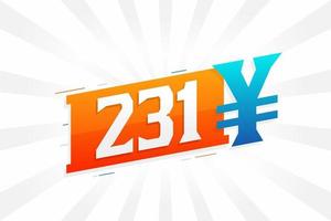 231 Yuan Chinese currency vector text symbol. 231 Yen Japanese currency Money stock vector