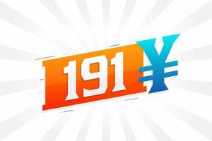 191 Yuan Chinese currency vector text symbol. 191 Yen Japanese currency Money stock vector
