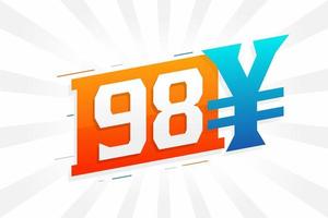 Símbolo de texto vectorial de moneda china de 98 yuanes. 98 yen moneda japonesa dinero stock vector