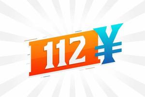 Símbolo de texto vectorial de moneda china de 112 yuanes. 112 yen moneda japonesa dinero stock vector