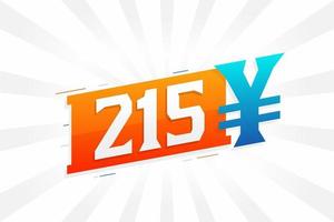 215 Yuan Chinese currency vector text symbol. 215 Yen Japanese currency Money stock vector