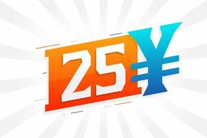 25 Yuan Chinese currency vector text symbol. 25 Yen Japanese currency Money stock vector