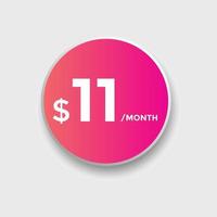11 USD Dollar Month sale promotion Banner. Special offer, 11 dollar month price tag, shop now button. Business or shopping promotion marketing concept vector