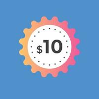 10 dollar price tag. Price 10 USD dollar only Sticker sale promotion Design. shop now button for Business or shopping promotion vector