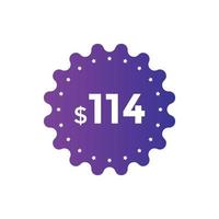 114 USD Dollar Month sale promotion Banner. Special offer, 114 dollar month price tag, shop now button. Business or shopping promotion marketing concept vector