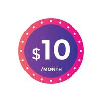 10 dollar price tag. Price 10 USD dollar only Sticker sale promotion Design. shop now button for Business or shopping promotion vector