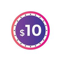 10 USD Dollar Month sale promotion Banner. Special offer, 10 dollar month price tag, shop now button. Business or shopping promotion marketing concept vector