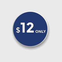 12 USD Dollar Month sale promotion Banner. Special offer, 12 dollar month price tag, shop now button. Business or shopping promotion marketing concept vector