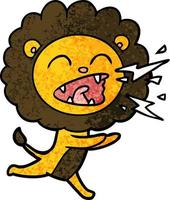 Retro grunge texture cartoon lion roaring vector