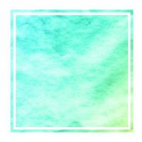 Turquoise hand drawn watercolor rectangular frame background texture with stains photo