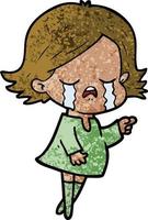 Retro grunge texture cartoon girl crying vector