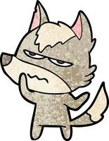 lobo de dibujos animados de textura grunge retro molesto vector