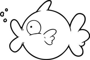 Line drawing cartoon cute fish vector