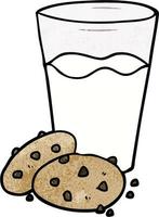 Galletas de dibujos animados de textura grunge retro con vaso de leche vector