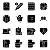 Pack of Medical and Covid Solid Icons vector