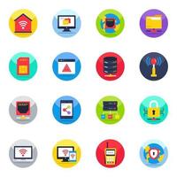 Pack of Network and Technology Flat Icons vector