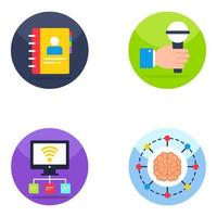 Pack of Network and Security Flat Icons vector