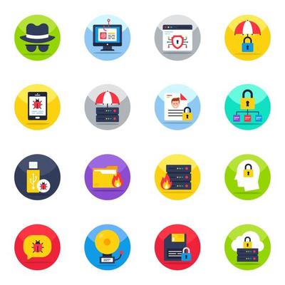 Pack of Cyber Security and Protection Flat Icons