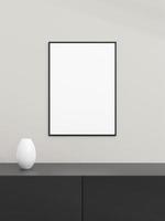 Photo frame mockup on black table. Poster mockup. Clean, modern, minimal frame. Minimalist background. Blank picture frame mockup. 3d rendering.