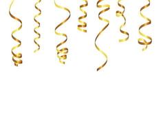 Golden Tiny Confetti And Streamer Ribbon Falling On Transparent Background. Vector