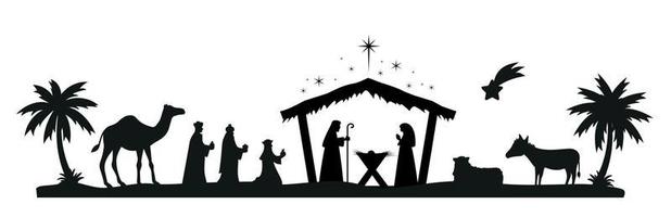 Christmas nativity scene with baby Jesus, Mary and Joseph in the manger.Traditional christian christmas story. Vector illustration for children. eps 10