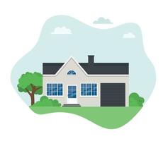 House facade. Small cottage, modern architecture. Idea of real estate. Front view of the building. Isolated flat illustration vector