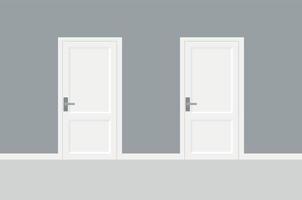 Empty room interior with brick wall and closed white door realistic vector illustration