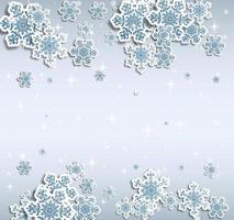 Christmas greeting card with type design and decorations on the snowy blue background. Vector illustration.