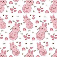 Rabbit pattern. Seamless pattern with cute bunny, hearts and rainbow. vector