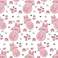 Rabbit pattern. Seamless pattern with cute bunny, hearts and rainbow. vector