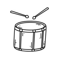 Doodle drum with drumsticks. Vector sketch illustration of musical instrument, black outline art for web design, icon, print, coloring page