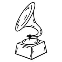 Doodle retro gramophone. Vector sketch illustration of musical instrument, black outline art for web design, icon, print, coloring page