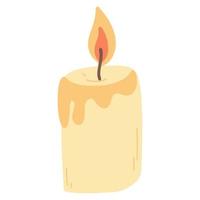Christmas burning candle in cartoon flat style. Hand drawn vector illustration