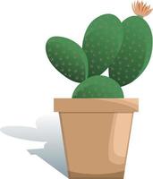 Potted houseplant opuntia vector illustration. Succulent in flat modern style. Isolated on white background