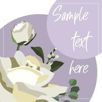 Square floral background with white roses and purple circles, copy space included vector