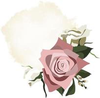 plantilla de invitación floral con rosas rosadas y marfil, jazmín y fondo de estilo acuarela vector