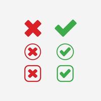 check and wrong icon vector set. green tick, red cross. set of check marks.