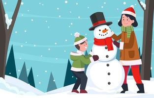 Build a Snowman In Winter Season Background vector