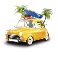 coche amarillo viaje compacto playa png