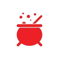 eps10 red vector Witches cauldron with potion solid art icon isolated on white background. boiling potion symbol in a simple flat trendy modern style for your website design, logo, and mobile app