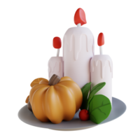 3d illustration citrouille et cerise bougies thanksgiving png