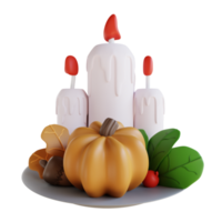 3d illustration citrouille et cerise bougies thanksgiving png