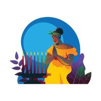 Woman Praying in Kwanzaa Night vector