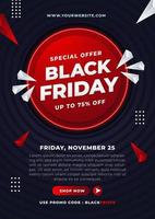 Black Friday sale flyer template. Dark background with red and black balloons for seasonal discount offer. Set Black Friday sale poster. vector