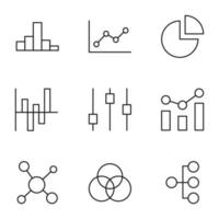 Set of modern outline symbols for internet stores, shops, banners, adverts. Vector isolated line icons of progress bar, pie chart, map, sound bar, indicator, intersected circles