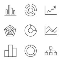 Set of modern outline symbols for internet stores, shops, banners, adverts. Vector isolated line icons of various diagram, charts, progress lines