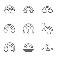 Set of modern outline symbols for internet stores, shops, banners, adverts. Vector isolated line icons of cloud, star, heart, near next to rainbow